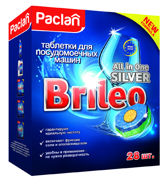 Таблетки для посудомоечных машин Paclan Brileo