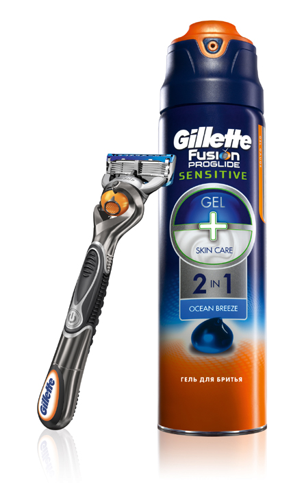 Новый Gillette Fusion ProGlide Sensitive 2-в-1 Гель + Уход за кожей